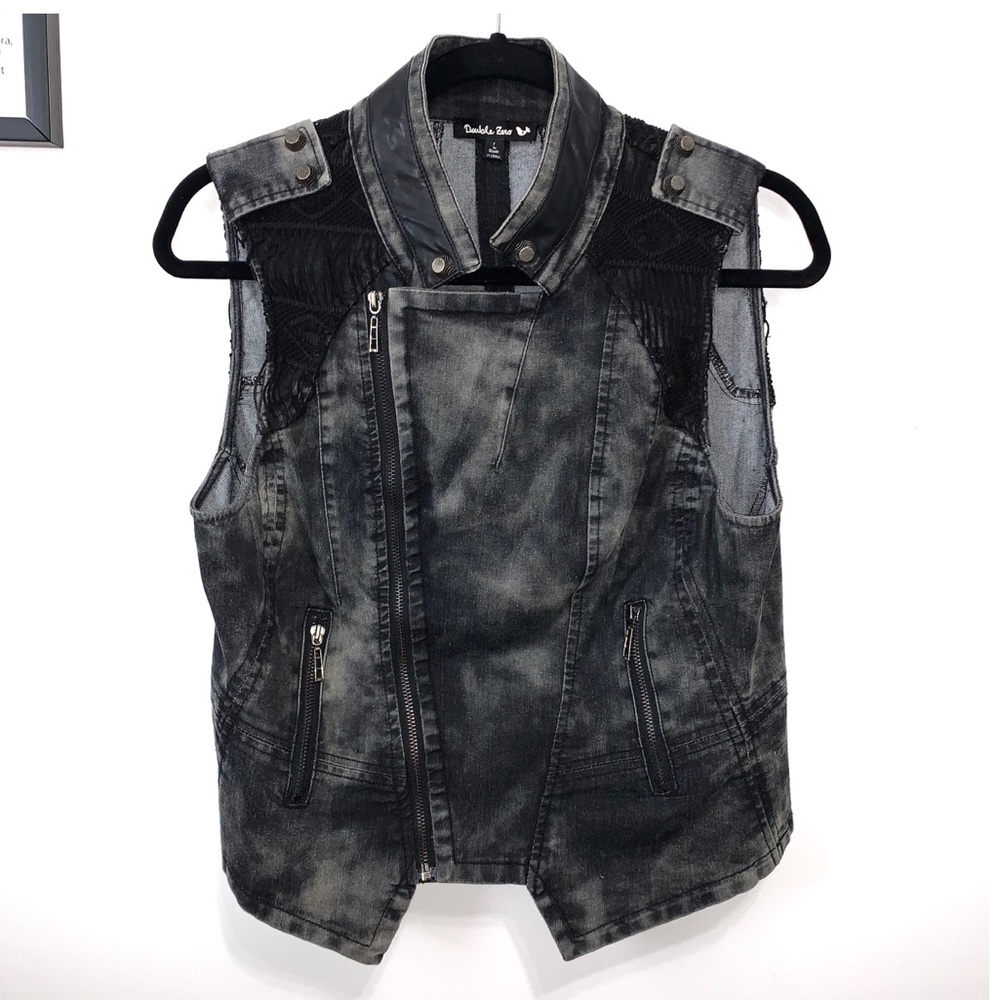 Double Zero Black Denim God Rock Vest Size Large